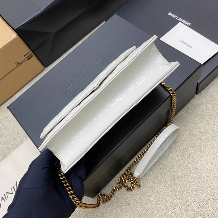 SAINT LAURENT 871140 ラムレザー ホワイト、ゴールド、クリーム 斜め掛けバッグ、チェーンバッグ チェーン、ベッキー 20x13cm サイズ:20x13cm