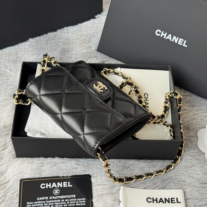 CHANEL 0238 SS19 チェーン付きカードケース ラム革 サイズ:12.5x8.5x2.5cm