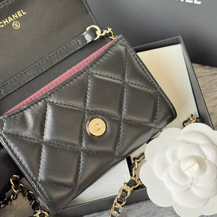CHANEL 0238 SS19 チェーン付きカードケース ラム革 サイズ:12.5x8.5x2.5cm