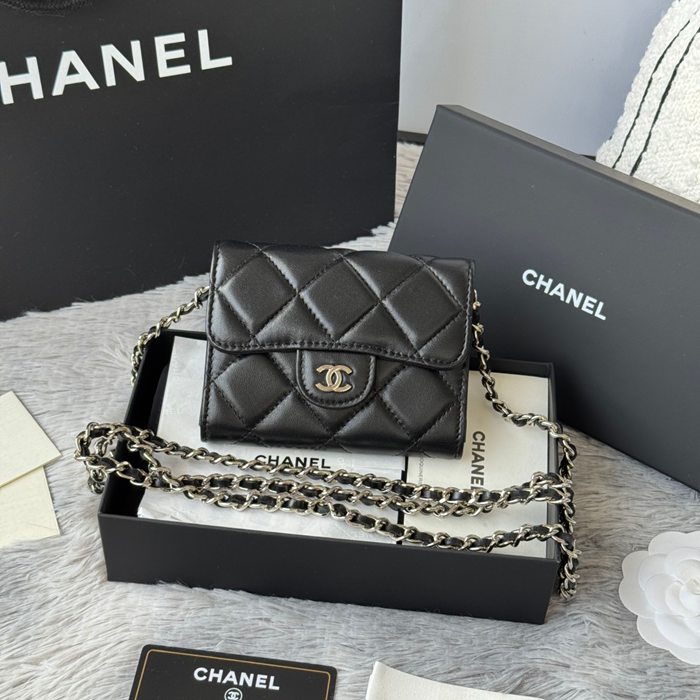 CHANEL 0238 SS19 チェーン付きカードケース ラム革 サイズ:12.5x8.5x2.5cm