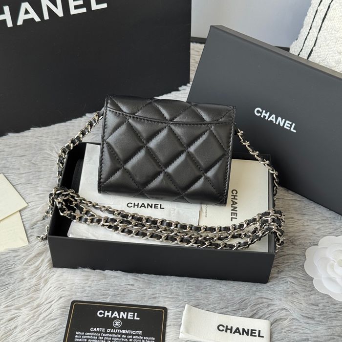 CHANEL 0238 SS19 チェーン付きカードケース ラム革 サイズ:12.5x8.5x2.5cm