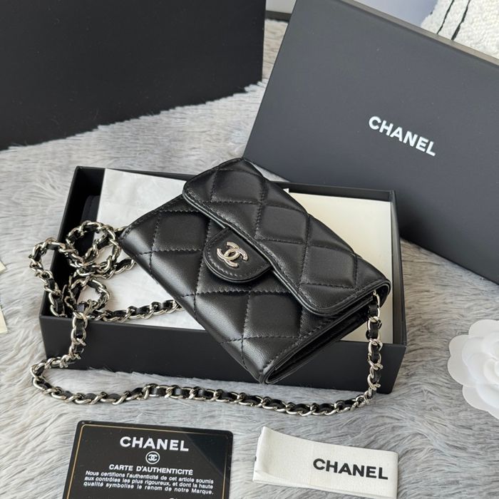 CHANEL 0238 SS19 チェーン付きカードケース ラム革 サイズ:12.5x8.5x2.5cm