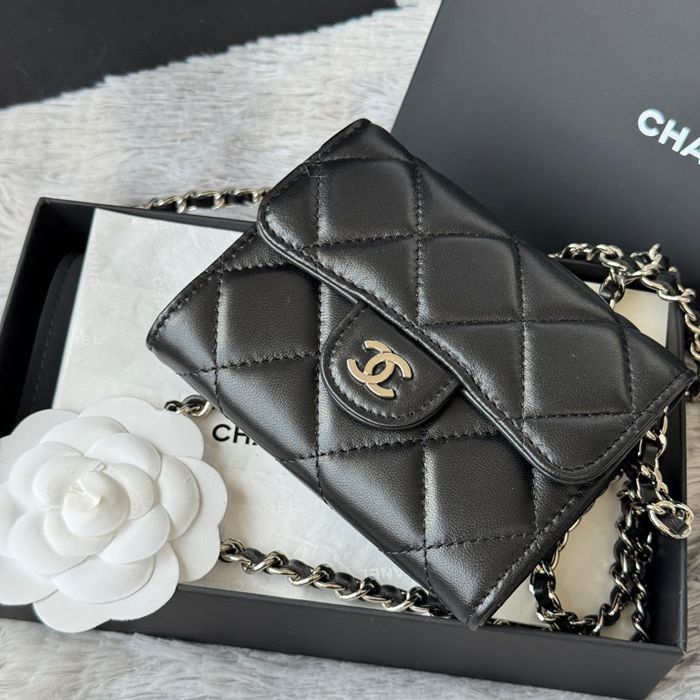 CHANEL 0238 SS19 チェーン付きカードケース ラム革 サイズ:12.5x8.5x2.5cm