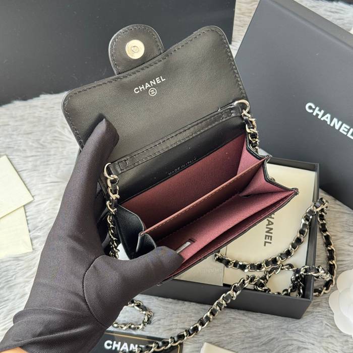CHANEL 0238 SS19 チェーン付きカードケース ラム革 サイズ:12.5x8.5x2.5cm