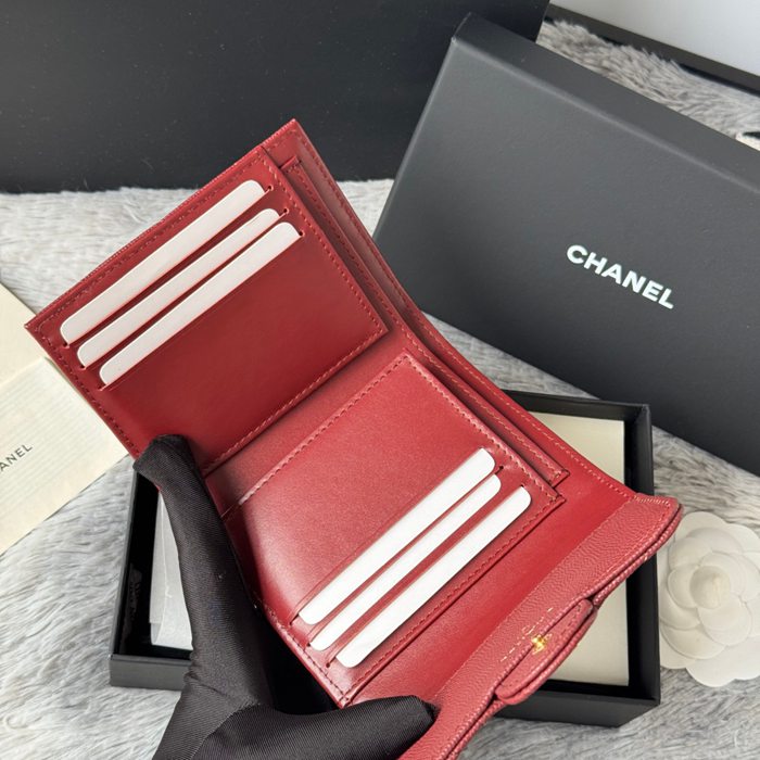 CHANEL 82288 CF 短三つ折り財布 カヴィア粒革 サイズ:11.5x10.5cm