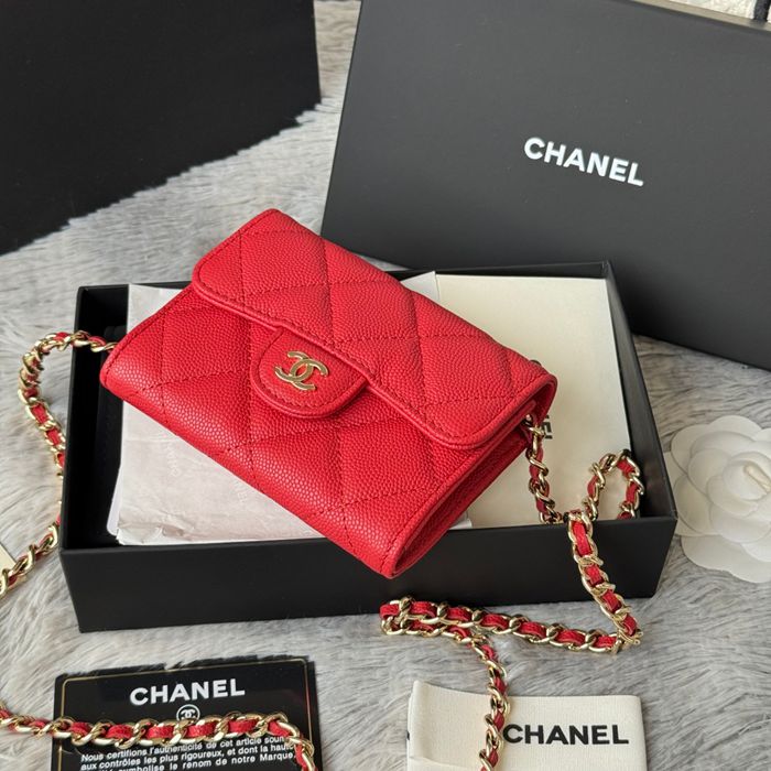 CHANEL 0238 SS19 チェーン付きカードケース カヴィア粒革 サイズ:12.5x8.5x2.5cm