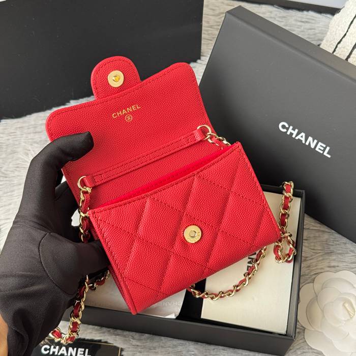 CHANEL 0238 SS19 チェーン付きカードケース カヴィア粒革 サイズ:12.5x8.5x2.5cm