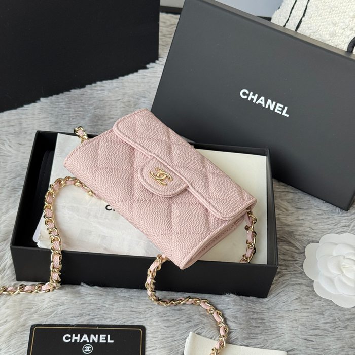 CHANEL 0238 SS19 チェーン付きカードケース カヴィア粒革 サイズ:12.5x8.5x2.5cm