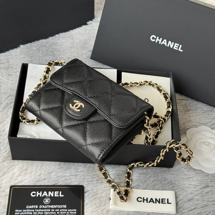 CHANEL 0238 SS19 チェーン付きカードケース カヴィア粒革 サイズ:12.5x8.5x2.5cm