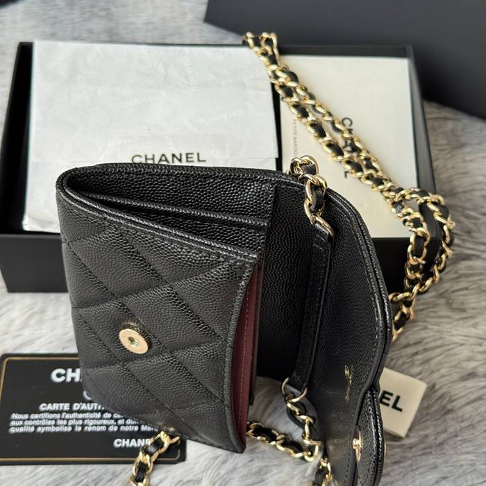 CHANEL 0238 SS19 チェーン付きカードケース カヴィア粒革 サイズ:12.5x8.5x2.5cm