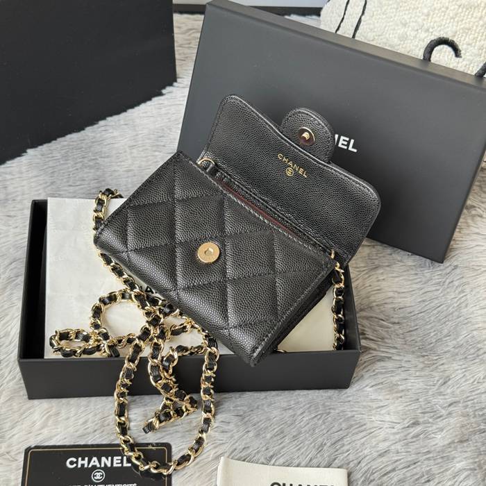 CHANEL 0238 SS19 チェーン付きカードケース カヴィア粒革 サイズ:12.5x8.5x2.5cm