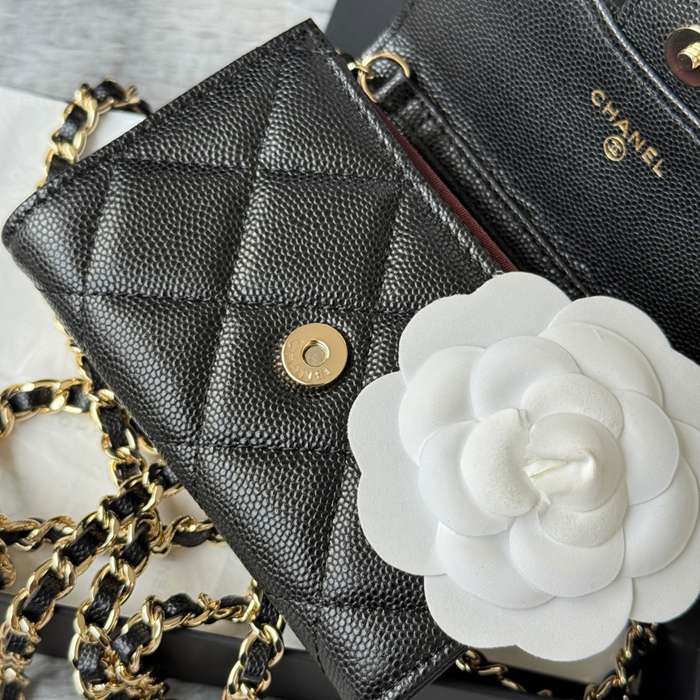 CHANEL 0238 SS19 チェーン付きカードケース カヴィア粒革 サイズ:12.5x8.5x2.5cm