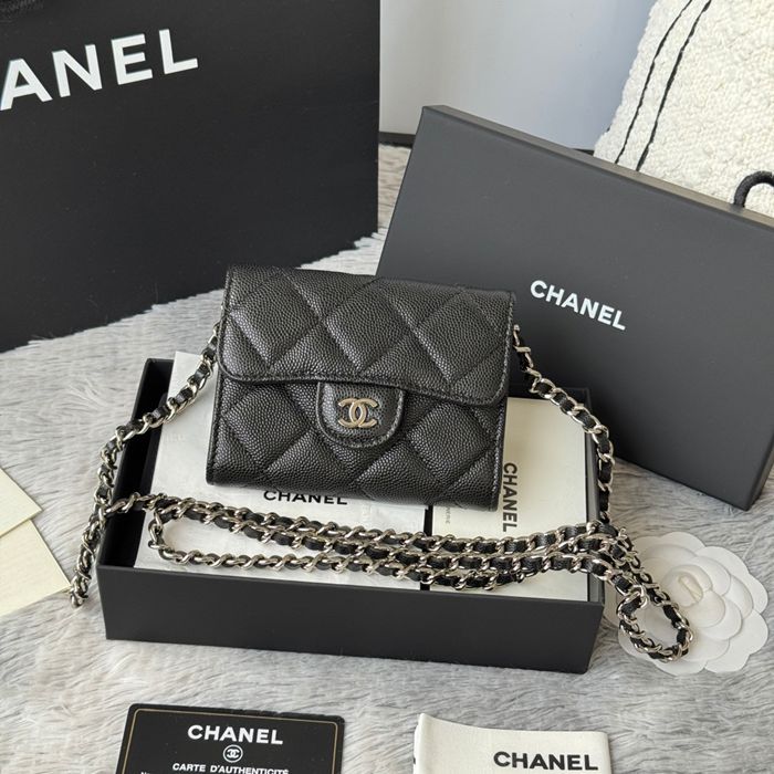 CHANEL 0238 SS19 チェーン付きカードケース カヴィア粒革 サイズ:12.5x8.5x2.5cm