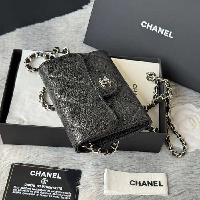 CHANEL 0238 SS19 チェーン付きカードケース カヴィア粒革 サイズ:12.5x8.5x2.5cm