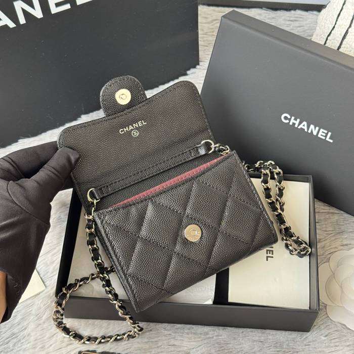 CHANEL 0238 SS19 チェーン付きカードケース カヴィア粒革 サイズ:12.5x8.5x2.5cm
