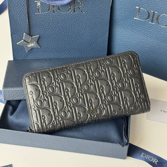 DIOR 2ADBC315YKK プレス長財布 ジッピー 黒粒面牛皮 サイズ:19.8x11cm
