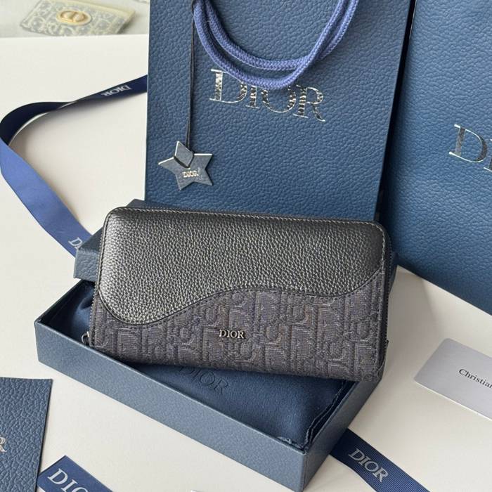 DIOR 2ADBC315YKK サドル長財布 ジッピー 黒粒面牛皮 サイズ:19.8x11cm