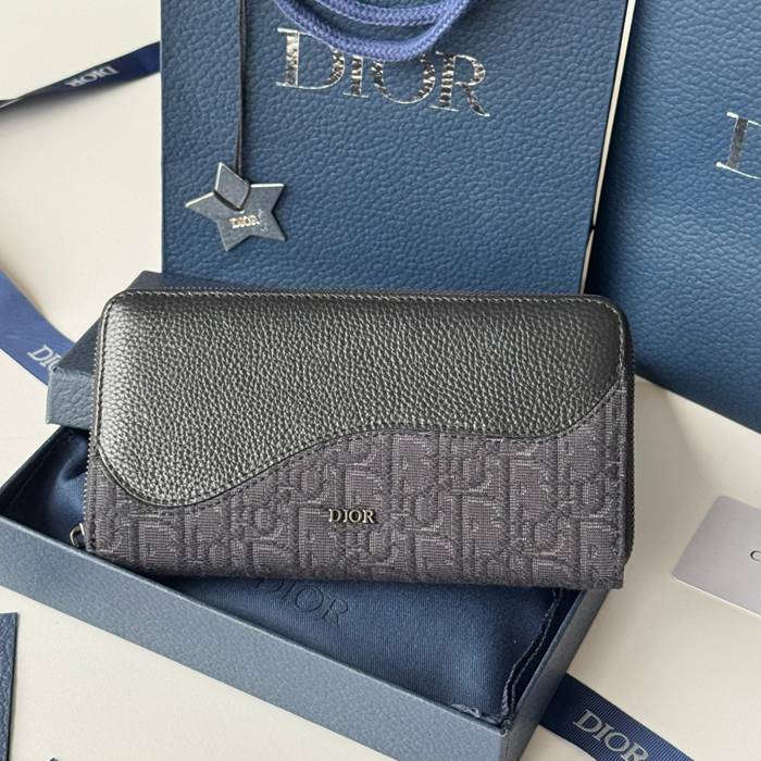 DIOR 2ADBC315YKK サドル長財布 ジッピー 黒粒面牛皮 サイズ:19.8x11cm