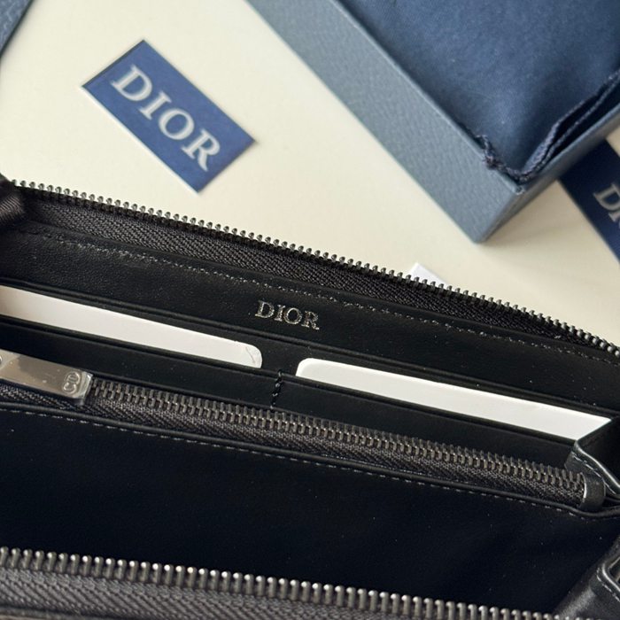 DIOR 2ADBC315YKK サドル長財布 ジッピー 黒粒面牛皮 サイズ:19.8x11cm