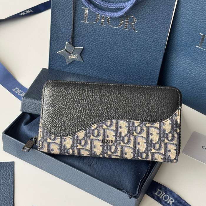 DIOR 2ADBC315YKK サドル長財布 ジッピー 黒粒面牛皮 サイズ:19.8x11cm