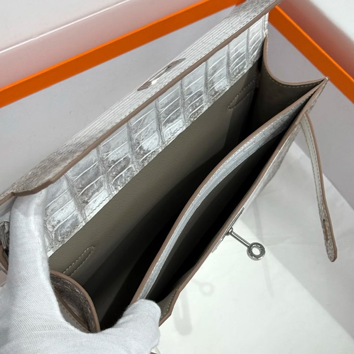 HERMES ケリー デペッシュ 25cm クラッチバッグ マットワニ腹皮 ヒマラヤホワイト サイズ: