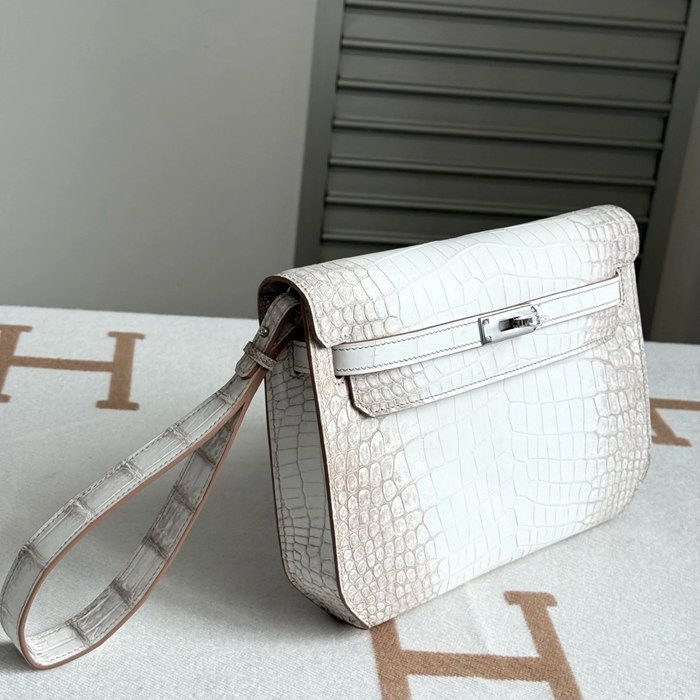 HERMES ケリー デペッシュ 25cm クラッチバッグ マットワニ腹皮 ヒマラヤホワイト サイズ: