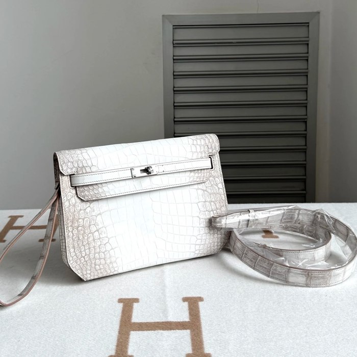 HERMES ケリー デペッシュ 25cm クラッチバッグ マットワニ腹皮 ヒマラヤホワイト サイズ: