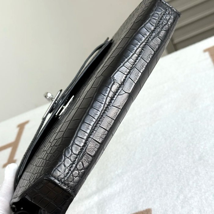 HERMES ケリー デペッシュ 25cm クラッチバッグ マットワニ腹皮 ブラック サイズ: