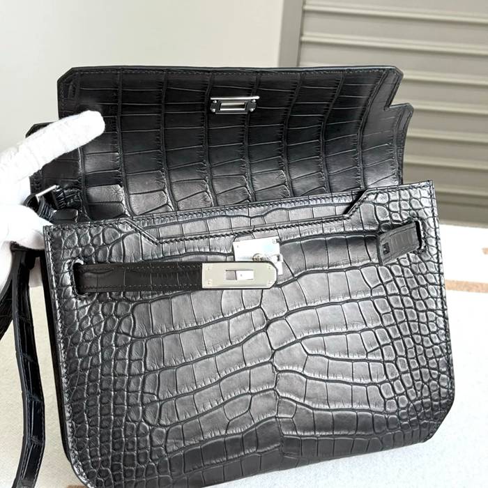 HERMES ケリー デペッシュ 25cm クラッチバッグ マットワニ腹皮 ブラック サイズ: