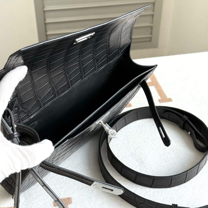 HERMES ケリー デペッシュ 25cm クラッチバッグ マットワニ腹皮 ブラック サイズ: