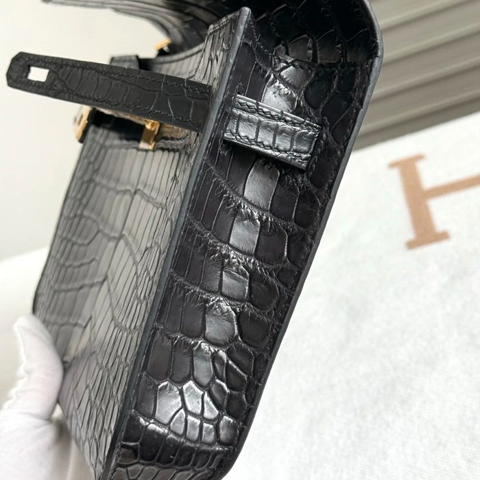 HERMES ケリー デペッシュ 25cm クラッチバッグ マットワニ腹皮 ブラック サイズ: