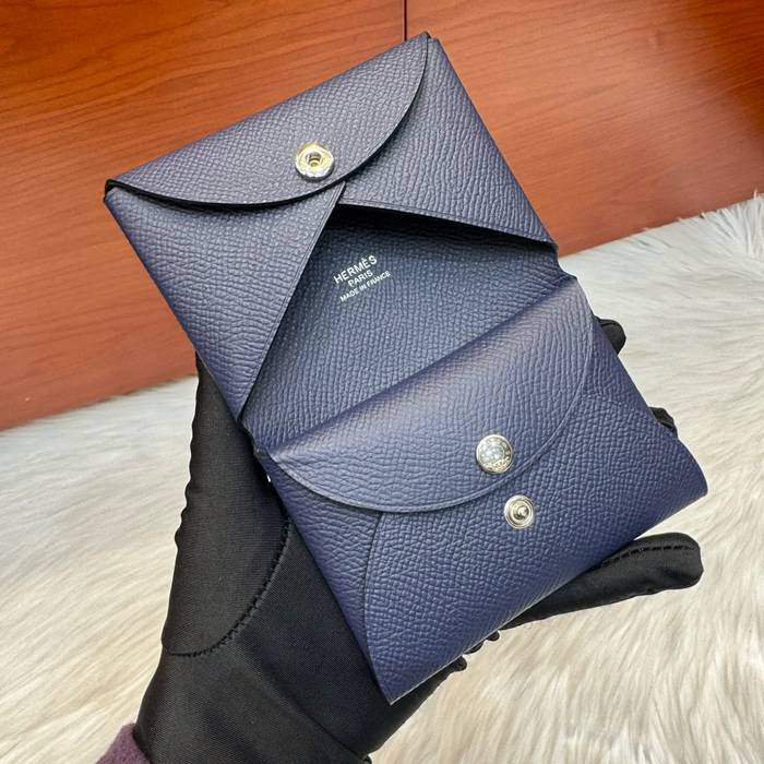 HERMES カルヴィ デュオ 二層カードケース エプソム 宝石ブルー シルバー金具 サイズ: