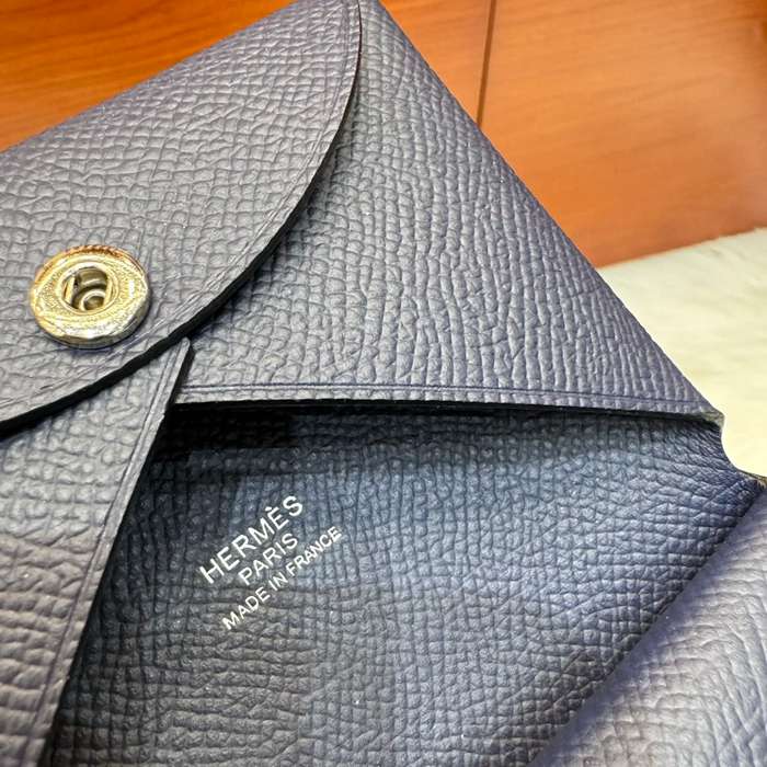 HERMES カルヴィ デュオ 二層カードケース エプソム 宝石ブルー シルバー金具 サイズ: