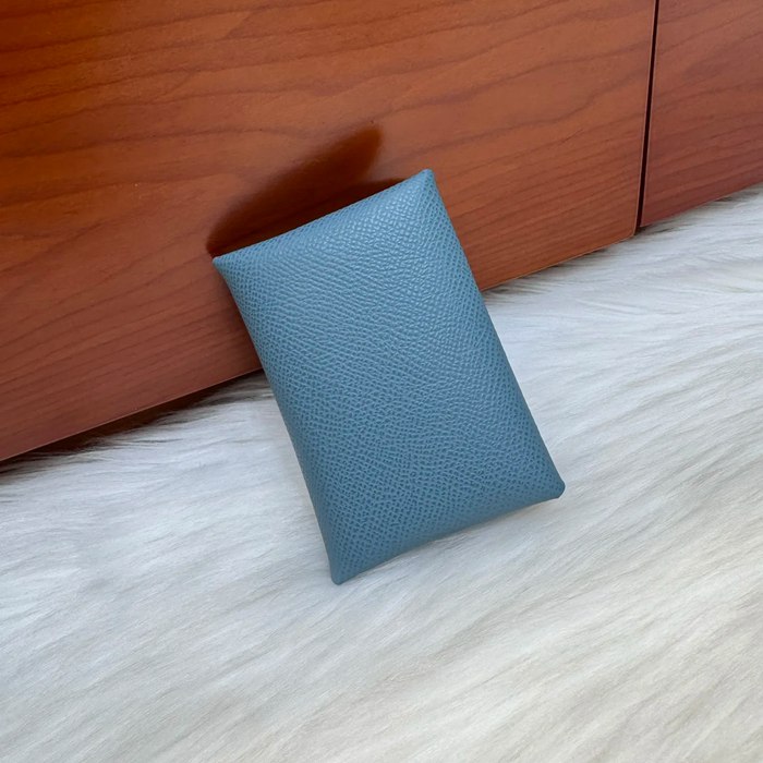 HERMES カルヴィ デュオ 二層カードケース エプソム デニムブルー シルバー金具 サイズ: