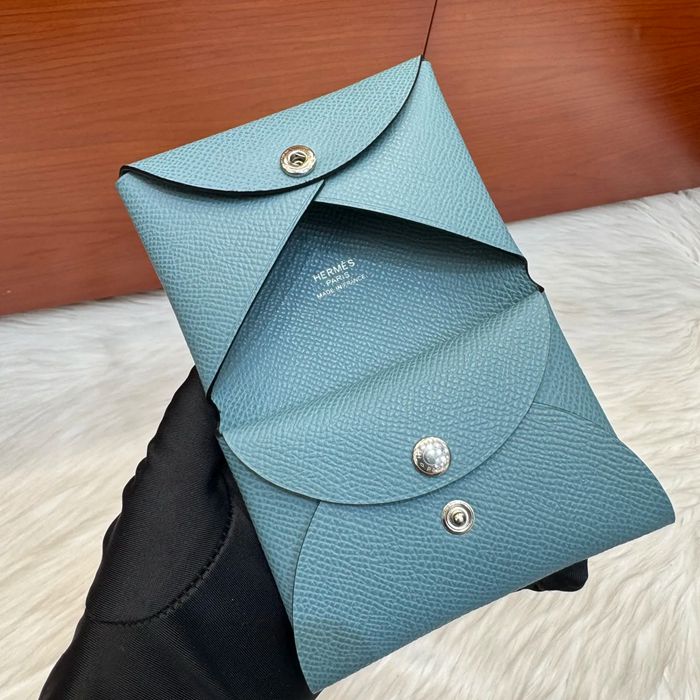 HERMES カルヴィ デュオ 二層カードケース エプソム デニムブルー シルバー金具 サイズ: