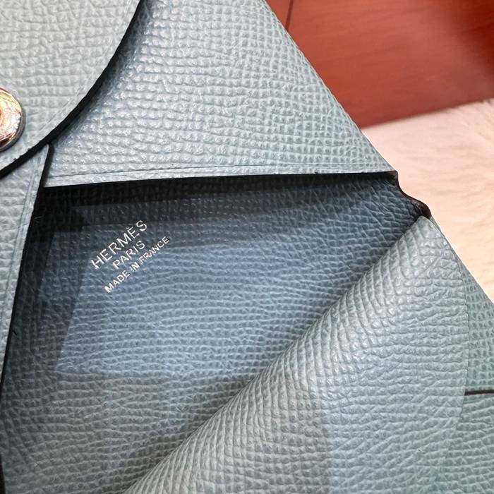HERMES カルヴィ デュオ 二層カードケース エプソム デニムブルー シルバー金具 サイズ:
