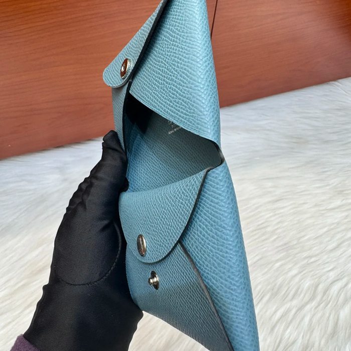 HERMES カルヴィ デュオ 二層カードケース エプソム デニムブルー シルバー金具 サイズ: