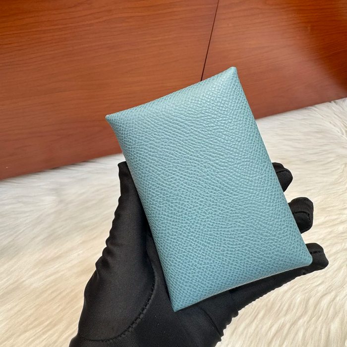 HERMES カルヴィ デュオ 二層カードケース エプソム デニムブルー シルバー金具 サイズ: