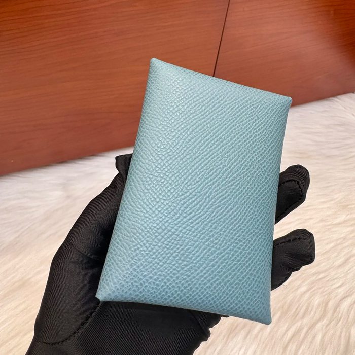 HERMES カルヴィ デュオ 二層カードケース エプソム デニムブルー シルバー金具 サイズ: