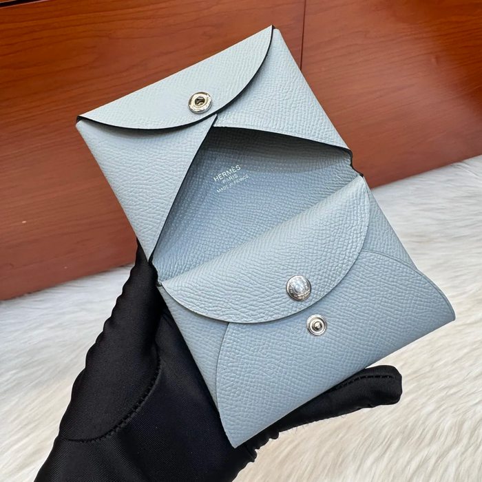 HERMES カルヴィ デュオ 二層カードケース エプソム リネンブルー シルバー金具 サイズ: