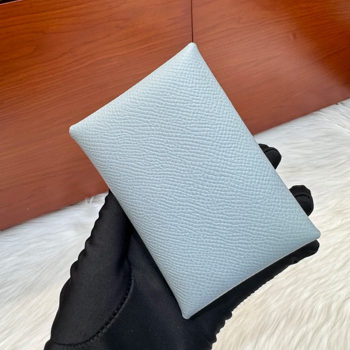 HERMES カルヴィ デュオ 二層カードケース エプソム リネンブルー シルバー金具 サイズ: