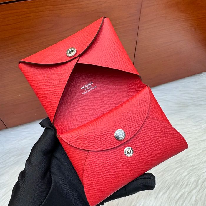 HERMES カルヴィ デュオ 二層カードケース エプソム 国旗レッド シルバー金具 サイズ: