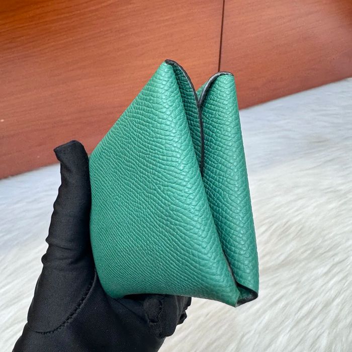 HERMES カルヴィ デュオ 二層カードケース エプソム 孔雀グリーン シルバー金具 サイズ: