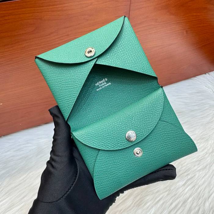 HERMES カルヴィ デュオ 二層カードケース エプソム 孔雀グリーン シルバー金具 サイズ: