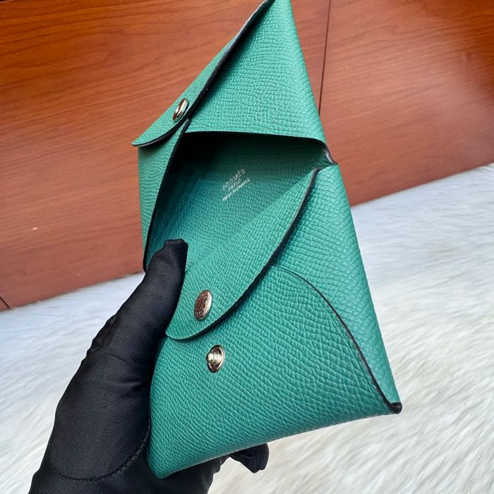 HERMES カルヴィ デュオ 二層カードケース エプソム 孔雀グリーン シルバー金具 サイズ: