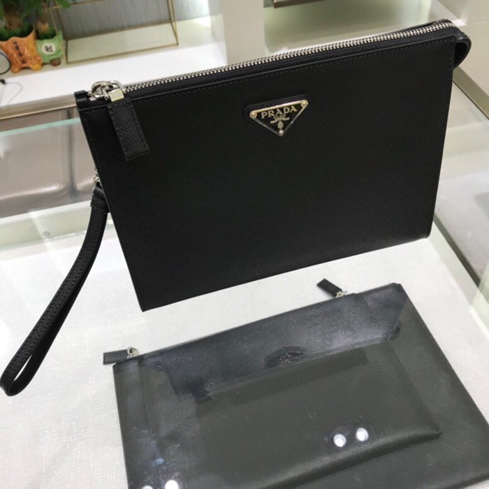 PRADA 2NE007 メンズクラッチバッグ サフィアーノ十字紋 サイズ:24x16.5x6.5cm