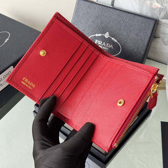 PRADA 1ML050 短財布 サフィアーノ十字紋 牛皮 サイズ:10x9cm