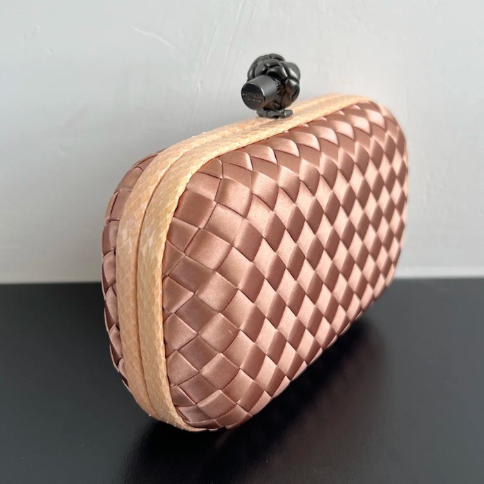 BOTTEGA VENETA BV 8651 ノット イブニングバッグ シルク編み蛇皮トリム 16x10cm サイズ:16x10cm
