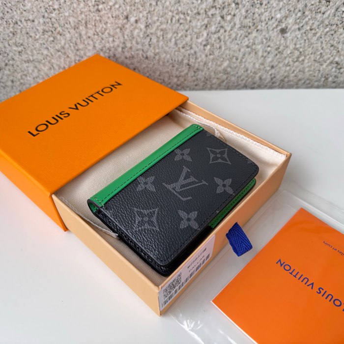 LOUIS VUITTON M25842 ポケットオーガナイザー モノグラムエクリプス×グリーン サイズ:7.5x11.1cm