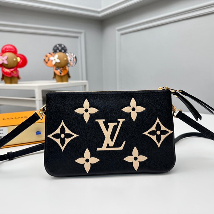 LOUIS VUITTON M80787 ダブルジップポシェット モノグラムアンプラント ブラック サイズ:20x12.5cm